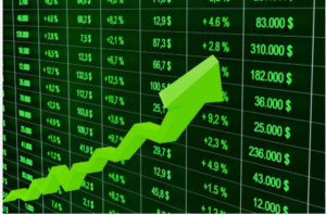 Rising green financial data graph